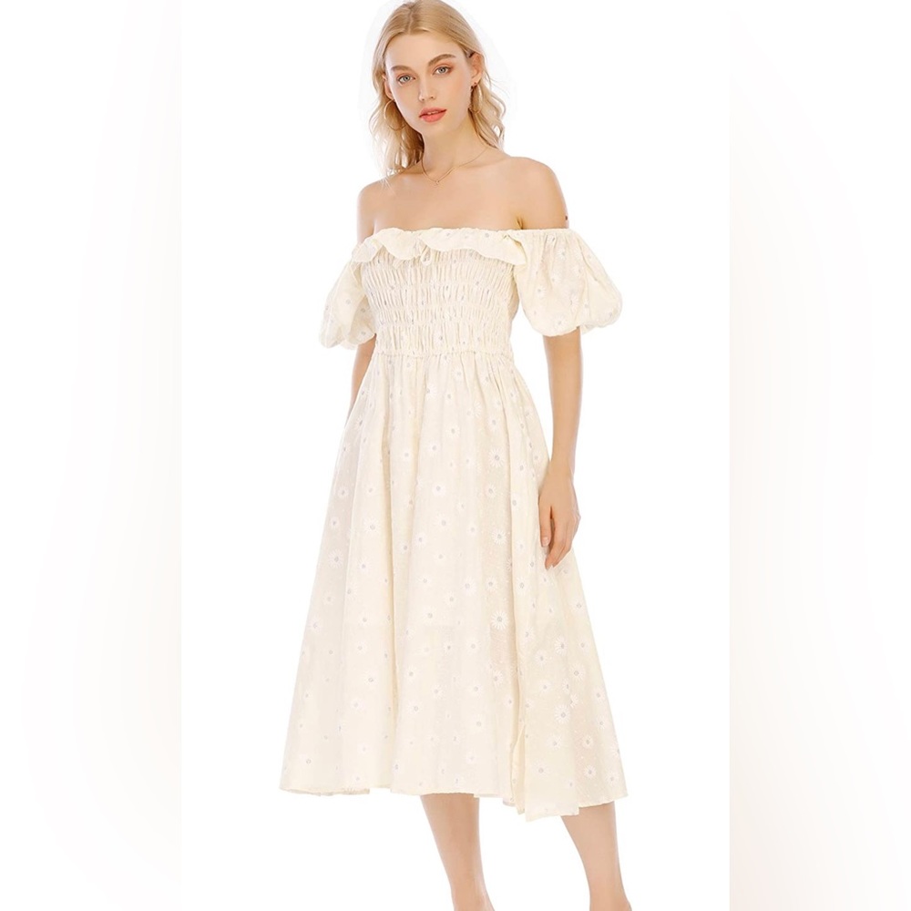 R. Vivimos Summer Floral Print Puff Sleeve Vintage Midi Dress milkmaid